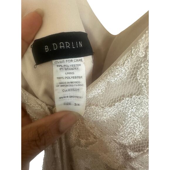 B. Darlin Women's Lace Maxi Evening Gown 3/4 Sleeveless V-Neck Beige Dress - Picture 12 of 15